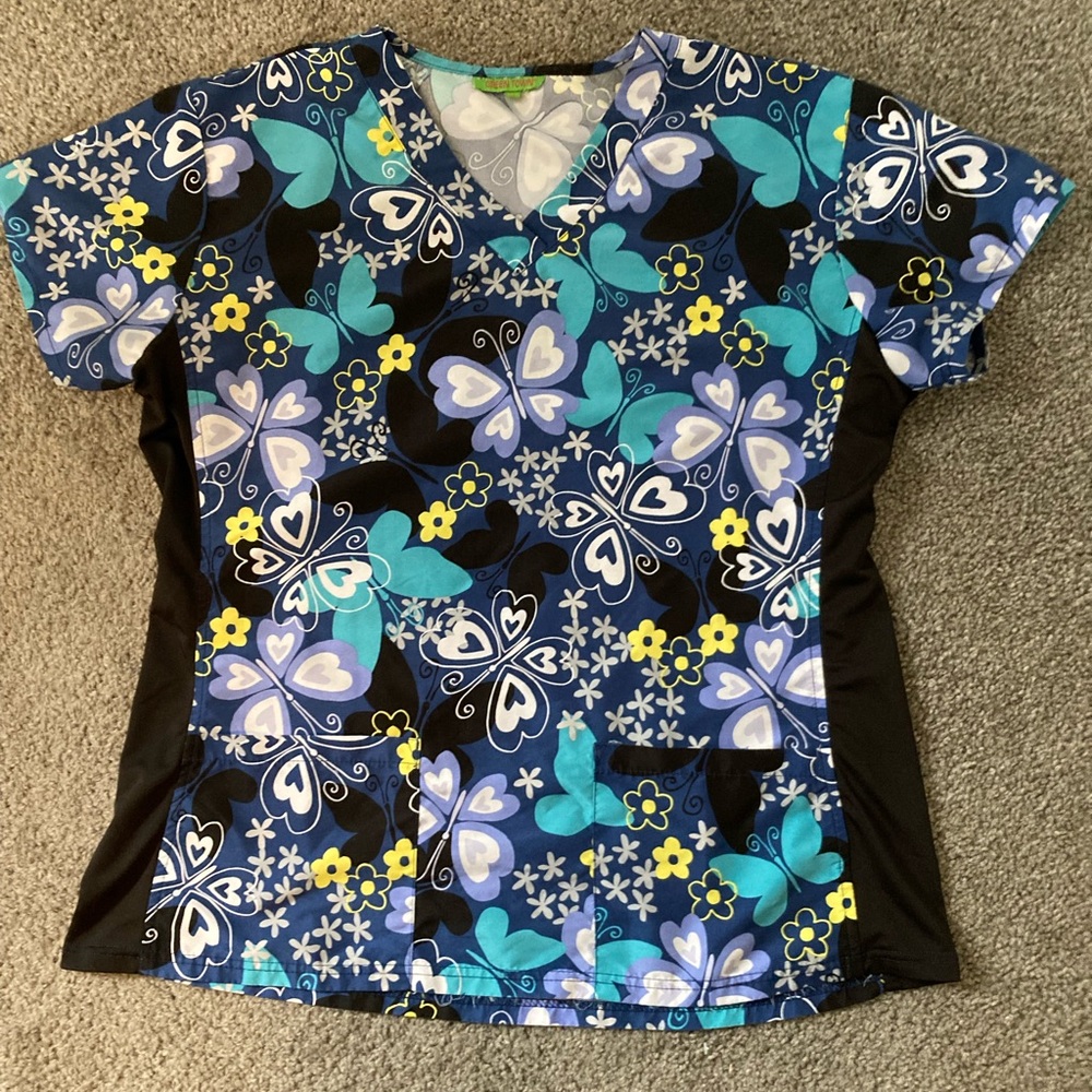 Green town butterflies scrub top XL